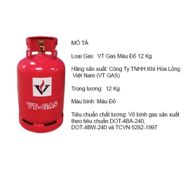 BÌNH GAS VT-GAS 12KG MÀU ĐỎ 