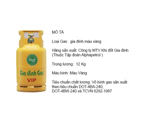 Bình gas Gia đình 12kg màu vàng