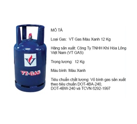 BÌNH GAS VT-GAS 12KG MÀU XANH 